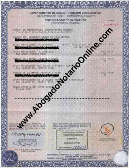 Puerto Rico Birth Certificate