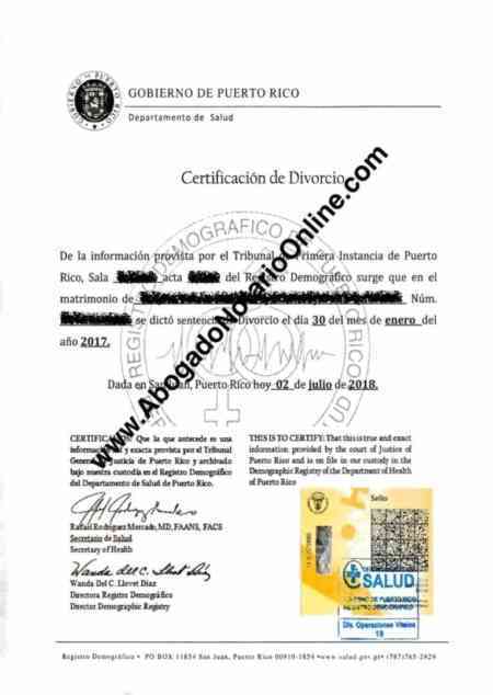 Puerto Rico Divorce Certificate