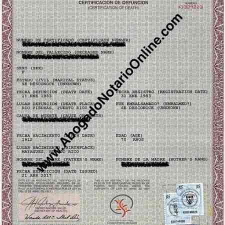 Death Certificate of Puerto Rico