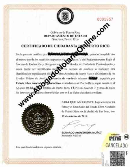 Certificate of Citizenship of Puerto Rico (Online Notary Attorney)